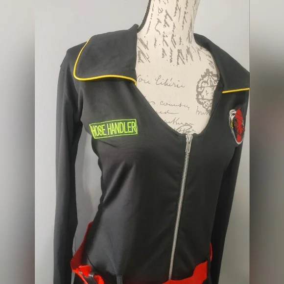 Forplay Women's L-XL Black Firefighter Hose Handler Costume with Red Belt - Picture 2 of 11